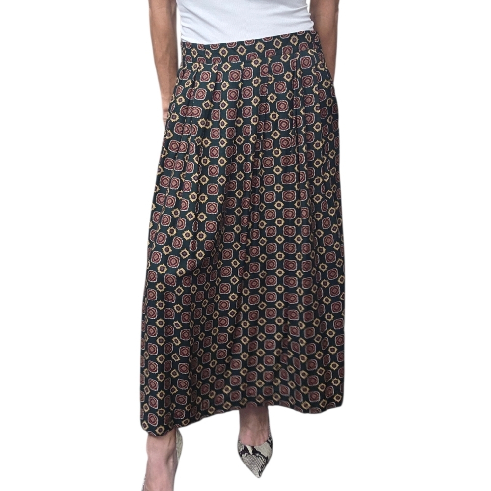 Vintage 90s Worthington Rayon Boho Medallion Maxi Skirt Made USA 14